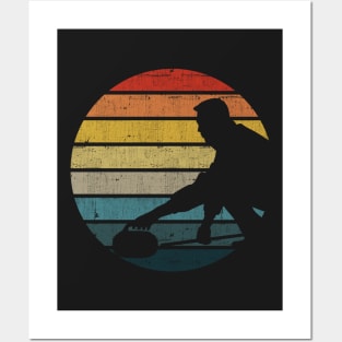 Curling Silhouette On A Distressed Retro Sunset graphic Posters and Art